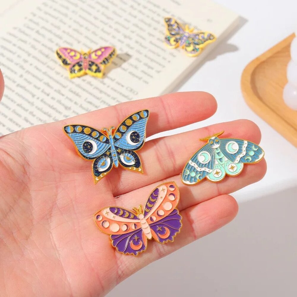 Colorful Mystic Butterfly & Moth 5-Piece Enamel Pin Set - Brand-New in Gift Box! - Picture 3 of 14